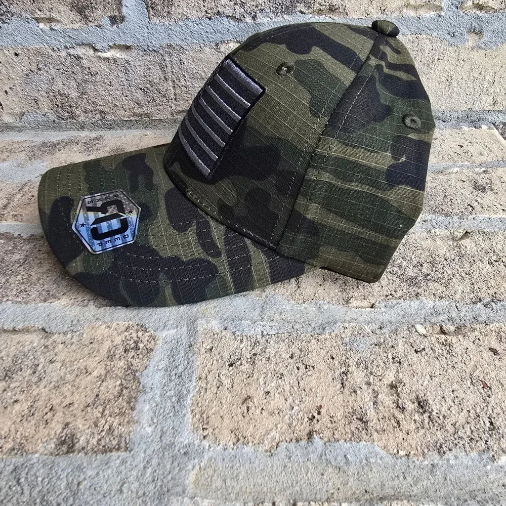 Runs Deep Mens Camo American Flag Patch Snapback Hat Tactical Ripstop Cap Green